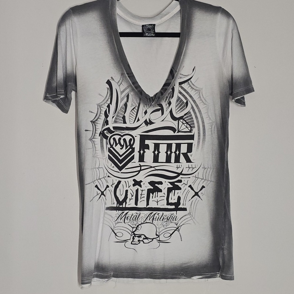 Metal Mulisha Graphic V Neck T Shirt Punk Rock Grunge Y2K Womens M